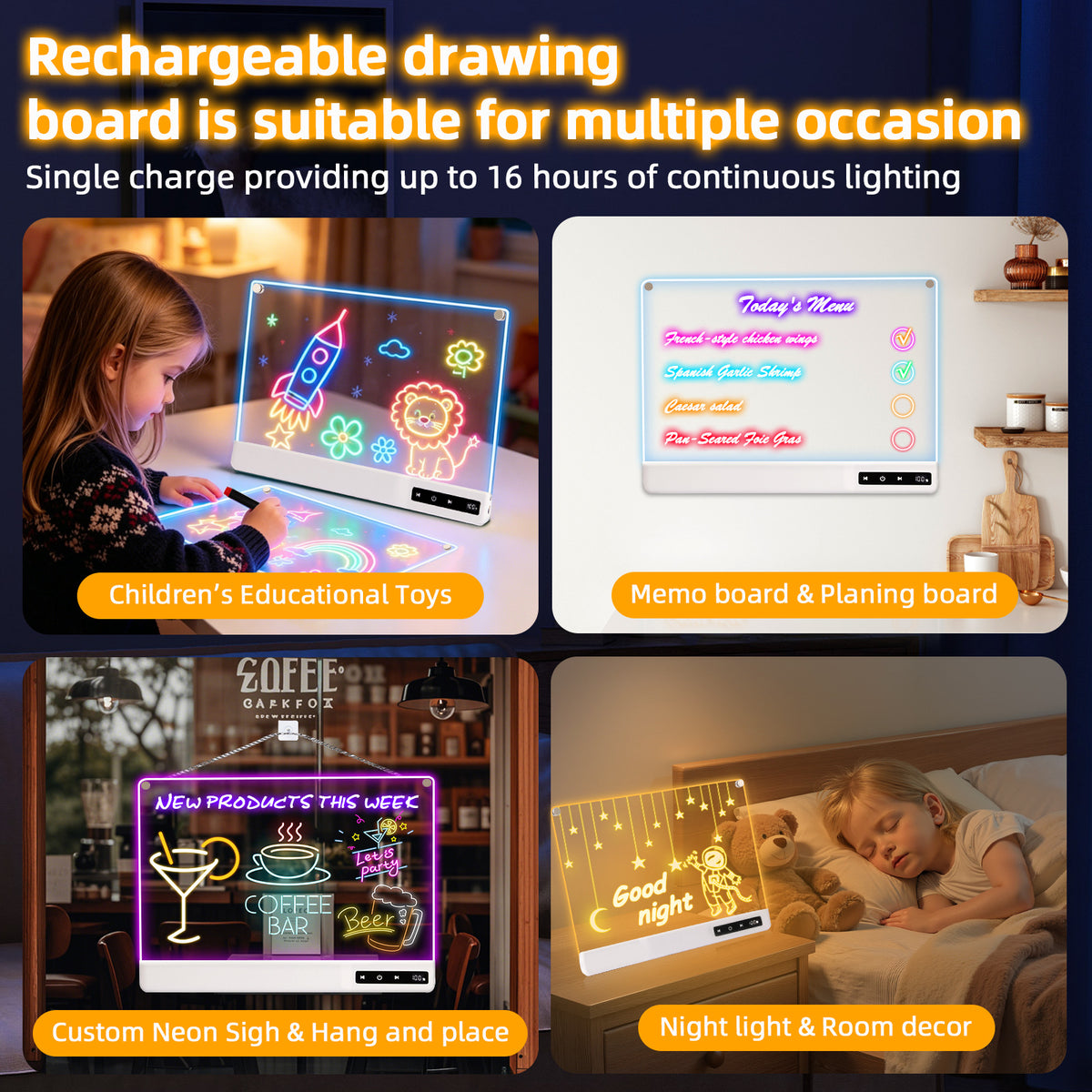 16-Inch Rechargeable LED Drawing Board for Kids